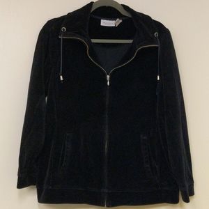Black Velour zipper jacket w/ wide collar & pockets. Weekends by Chico's